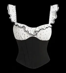 Women's Polka-Dot Patchwork Waist-Cinching Top