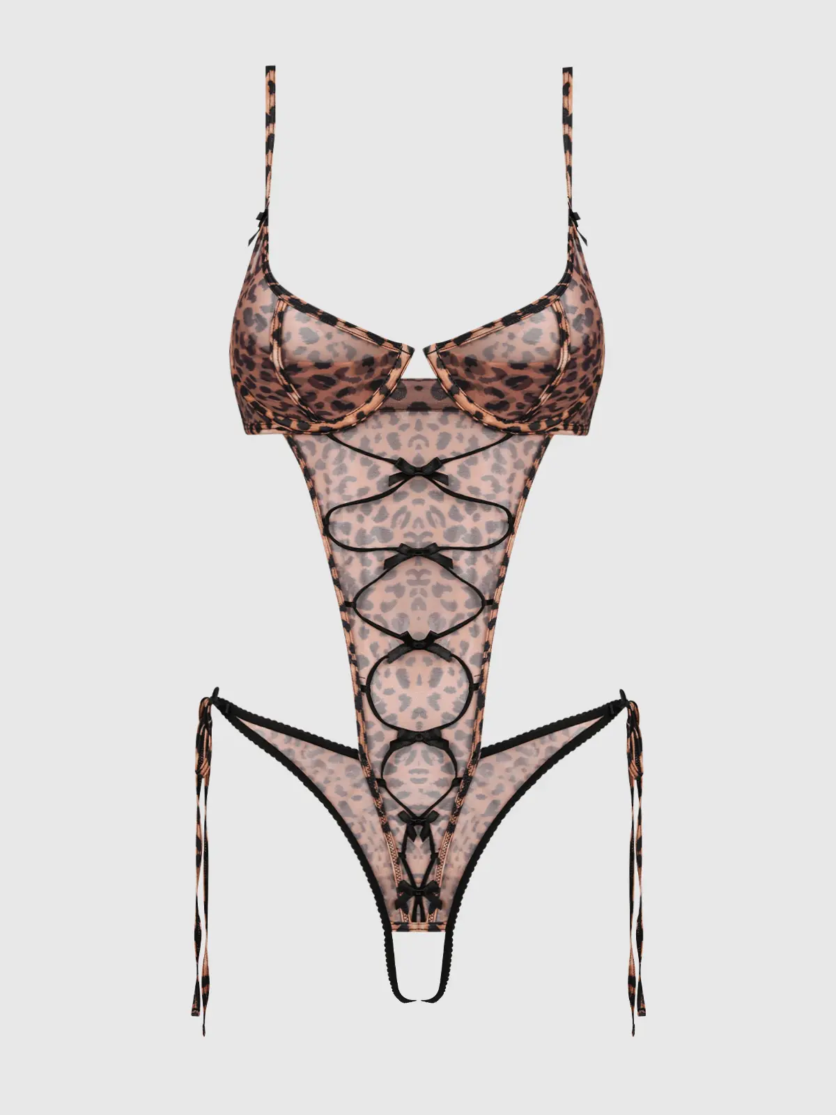 ALIA LEOPARD MESH CROTCHLESS TEDDY