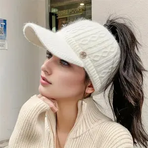 Women's 2026 Trendy Knitted Ponytail Baseball Cap with Ponytail Hole, High Quality Hat, Year-Round Ear Warmer & Sunshade Brim, Adjustable Strap, Snug Fit for Casual Daily & Outdoor Use