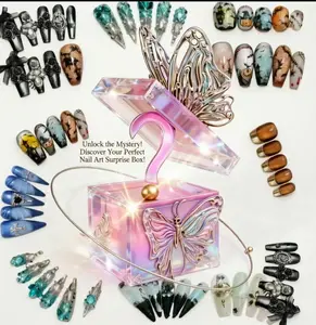 YR 20 Sets Handmade Press on Nails – Selectable Size & Length, Random Assorted Styles, Iridescent Glitter Butterfly & Sparkling Accents, Long Lasting Reusable for Any Occasion