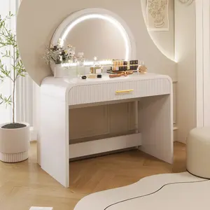 Vanity Desk with Mirror and Lights, 39” Makeup Vanity Table with Touch Screen Lighted Mirror, Dressing Table with Drawer for Bedroom, White