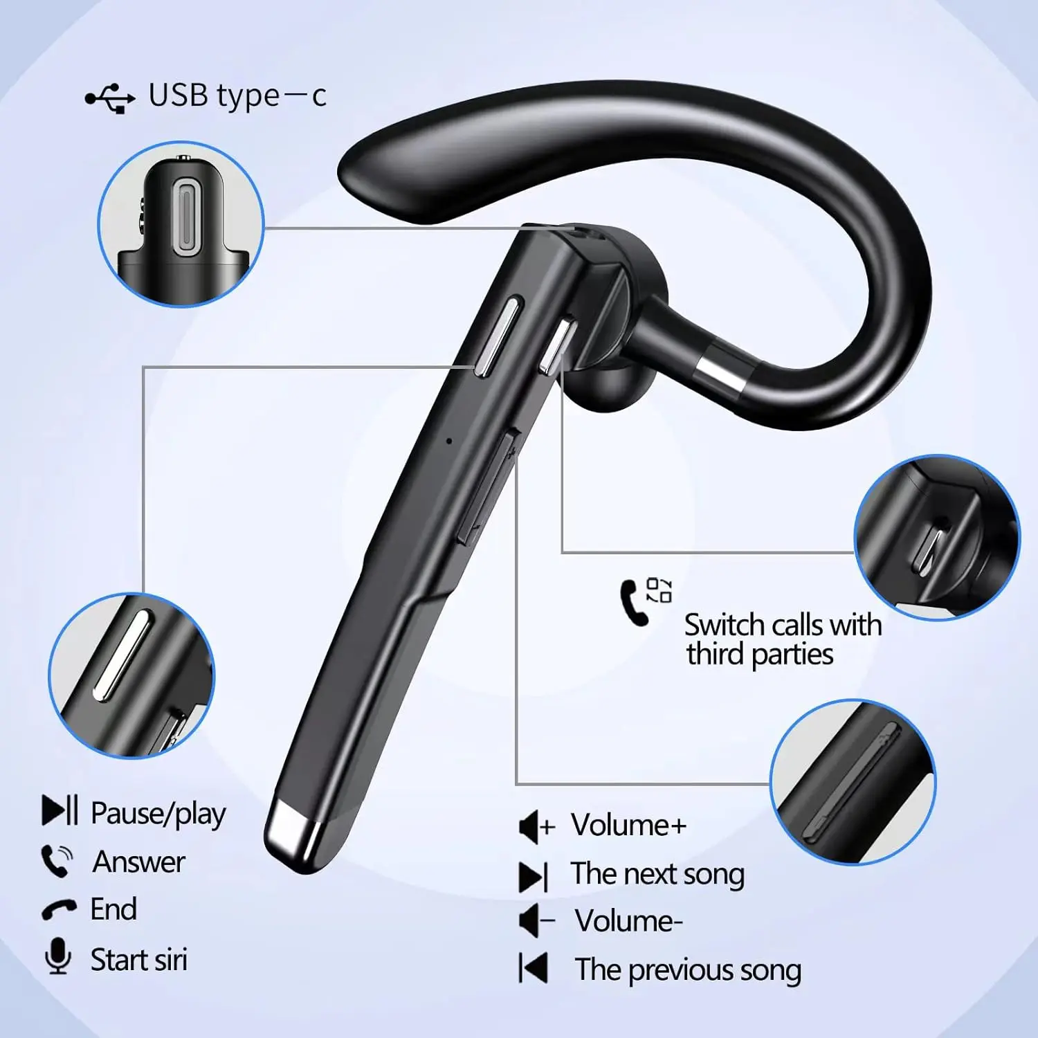 Bytewaveshop Bluetooth Headset V6.1, 100H Talk Time Single-Ear
