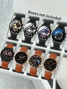 Men's Fashion Modern Round Dial Quartz Watch, Casual Trendy Wristwatch, without Box, Casual Analog Watch, Fashion Watch Set for Party, Daily Decor, Trendy All-match & Exquisite Watch Set for Birthday Gift