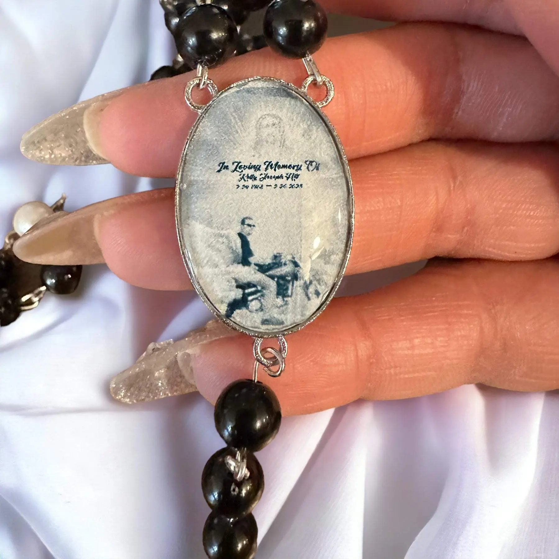 Personalized Photo Rosary Necklace with Cross Charm - First Communion, Baptism, Memorial Gift