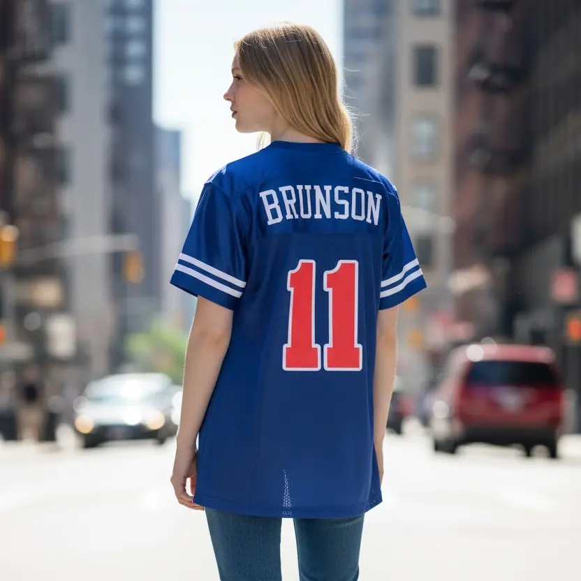 Custom Jalen Brunson Glitter Flake Blue Mesh Jersey