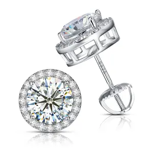 【#E59】Round Synthetic Moissanite Earrings Synthetic Moissanite Earrings Women Men Sterling Silver Exquisite Jewelry Gift Party