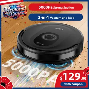 【Memorial Day】Tikom Robot Vacuum and Mop Combo, 5000Pa Powerful Suction, 150 min, Ultra-Slim, Self-Charging Robot Vacuum Cleaner for Carpet, Pet Hair, Hard Floors, Home Cleaning, APP & Remote Control, G8000 Max