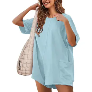 Rompers for Women Casual Short Sleeve Athletic Jumpsuits Workout Hot Shot Tee Romper Overalls with Pockets