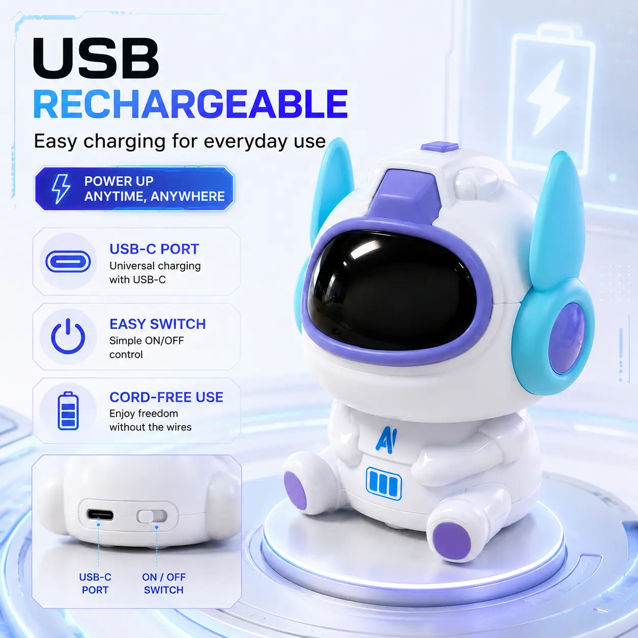 Compact AI Desktop Robot Companion - Voice-Controlled Smart Talking Humanoid, Moves & Spins, Custom Personality, Screen-Free Interactive Desk Pet, Multi-Mode Vacuum Cleaner, Indoor Recreation Gift for Home & Office