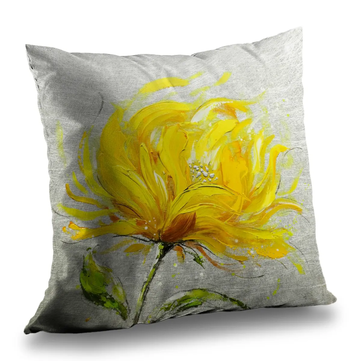 Begin Home Decor C1PT1414EUR1CT 14 x 14 in. Yellow Fluffy Flower Throw Pillow - Floral Office Decor Insert