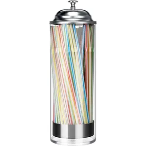 Straw Holder Dispenser 100 PCS Straws Included Clear Glass Drinking Straw Container with Lid for Counter