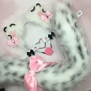 White black ear necklace Halloween costume kawaii