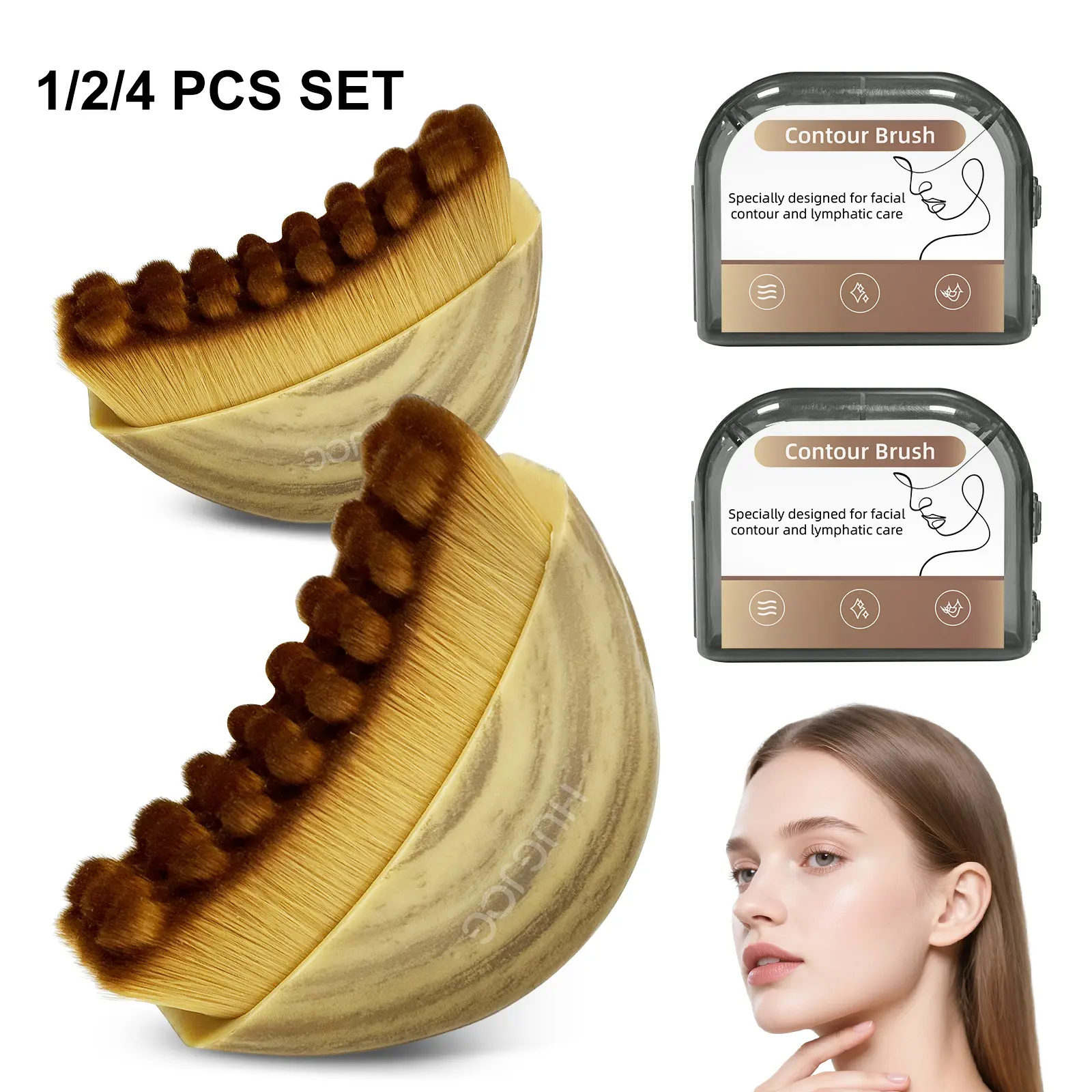 Women's Lymphatic Drainage Massager Contour Brush - 1/2/4PCS Soft Bristles Dry Brushing Tool for Chin & Jawline , Daily Cleansing Skincare Tool, Gentle Beauty Gift, Facial Care Tool