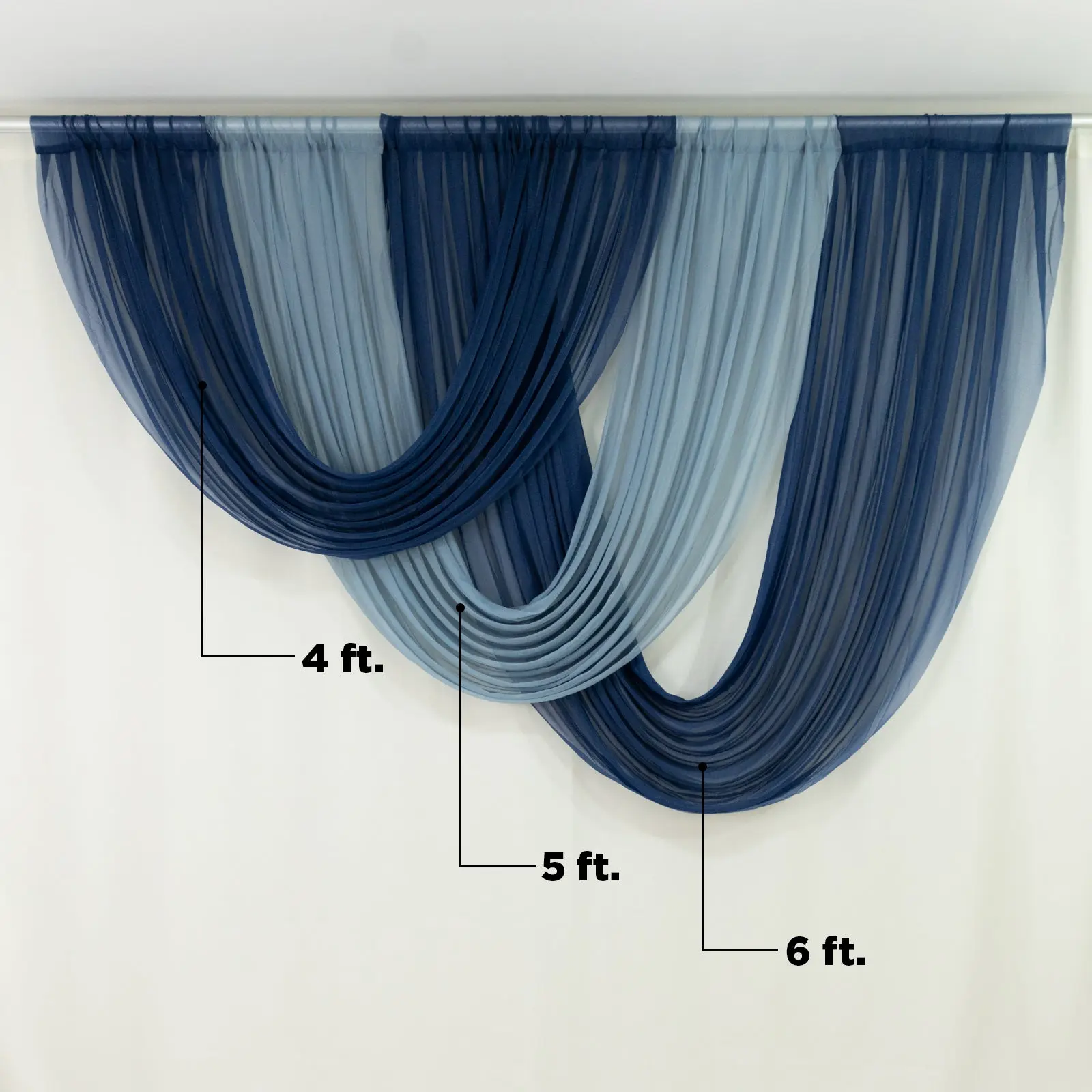 Sheer Chiffon Valance Curtain Panel - 4ft x 5ft Dusty Blue Single Voile Weave Window Panel, Light Filtering Drape with Rod Pocket for Weddings, Restaurants