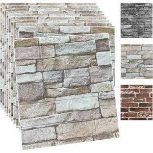 10 count 3D Wall Panels Peel and Stick  3D Brick Wallpaper Peel and Stick Faux Stone Wall Panel Self-Adhesive Wallpaper (10PCS, Rock Color)