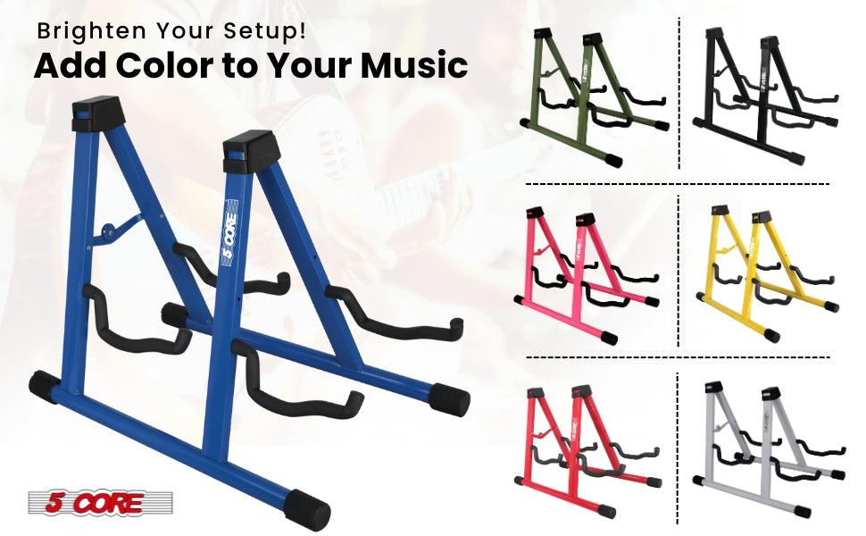 5 Core Double Guitar Stand A Frame Shape w Foam Arms Supports Acoustic Electric Bass Ukulele Banjo