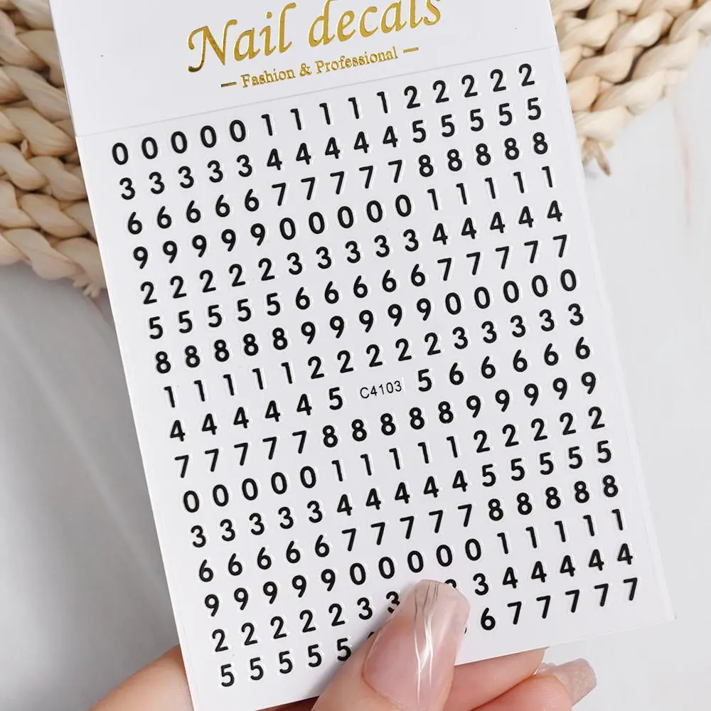 Black Number English Letter Design 3d Nail Sticker Self Adhesive Gold Silver Decal DIY Alphabet Nail Slider Manicure Accessories