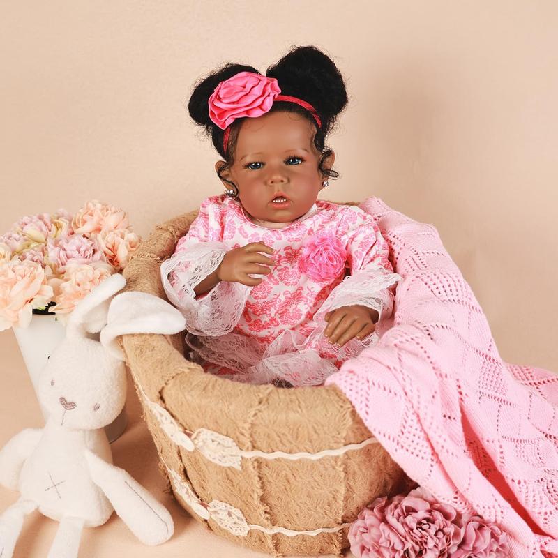 Reborn Baby Dolls Black Girl, African American 20 Inch Realistic Newborn Baby Dolls with Lifelike Soft Body Silicone Limbs Birthday Gift Set for Ages 3+