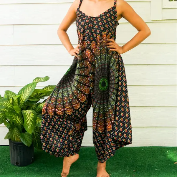 Mandala Boho Yoga Jumpsuit Rompers Pants with Pockets