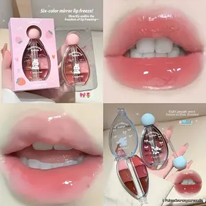 -Color Glass Mirror Lip Gloss Set, Comes with Lip, Brown-Red Rose Hummus Classic Red, The Plump Effect Is Pure And, Light Powder, Light Blue Packaging, Suitable Travel Dating, Glass Lips,'S Day Gift, Easter, Weddings