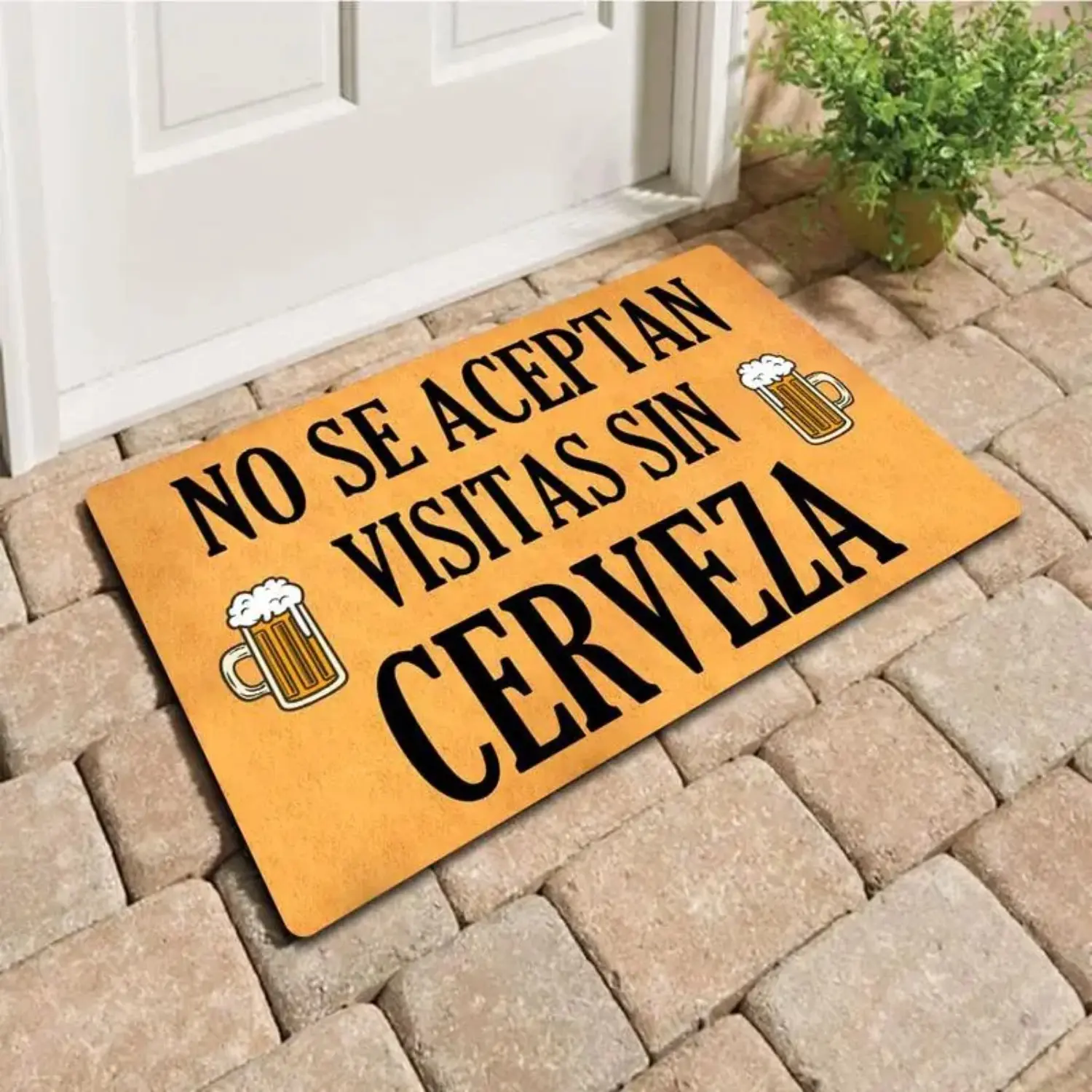 Funny Spanish Language Customised Diatomite Doormat - "No Visits Without Beer" Beer Humor, Soft Absorbent, Anti-Shrink, 100% Non-Slip Rubber Backing, Quick-Dry, 2 Sizes (15.75×23.62in/19.69×31.50in), Front Door Decor for Man Caves