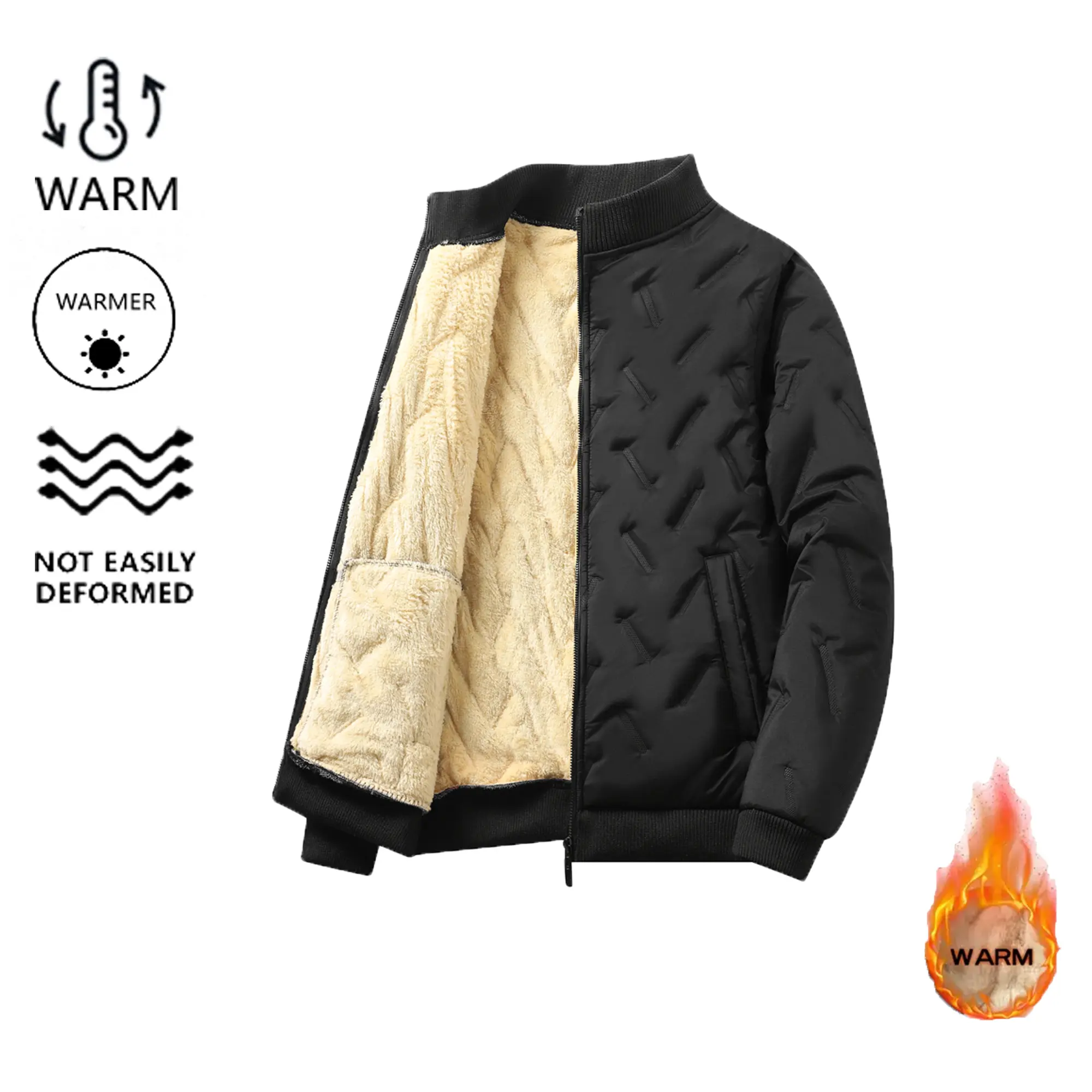 Men’s Winter Thick-Lined Baseball Collar Coat, Menswear Long Sleeve Top, Durable Shape-Retaining Warm Outerwear for Cold Weather (Back to School Shopping), Coats