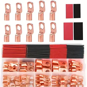 50pcs Copper Wire Lugs Ends Ring Terminals Connectors and 50pcs 3:1 Heat Shrink Tubing Assortment
