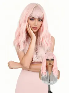 Luminous Pink Women's Wig — 14-Inch Short Wavy Bob with Bangs — Glow-in-the-Dark Synthetic Hairpiece — Ideal for Cosplay, Parties, and Daily Wear