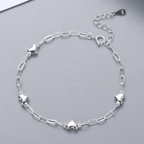 S925 Sterling Silver Minimal Heart Jewelry Bracelet - 16cm Dainty Pretty Chic Fashion Bracelet for Sport-to-Outdoor Enthusiasts, Girls' Birthday Gift Accessory