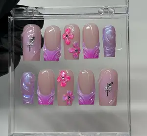 3D flower graffiti nails /hand painted custom press on nails/ hand made Press on Nails/Faux Acrylic Nails/ Gel Nails/Press on Nails