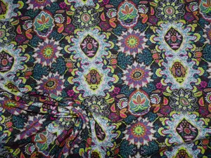 Fabric Challis Rayon Apparel Floral Fuchsia Pink Lime Teal Black E41