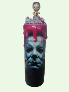 Scary Halloween Glow in the Dark Michael Myers Stainless Steel Tumbler Drinkware with Spooky Topper Flasks Mug