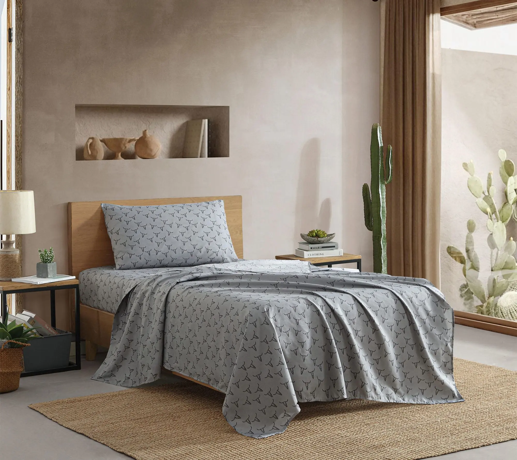 Wrangler Steer Skulls Grey King Microfiber Sheet Set