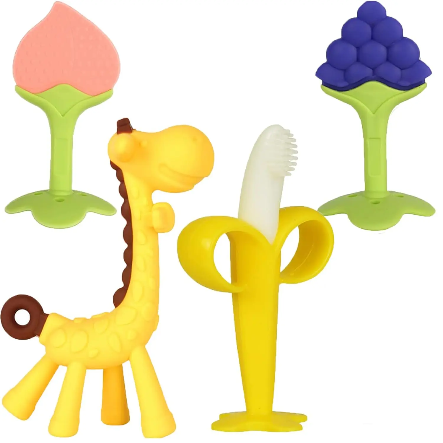 Baby Teething Toys 3-6 Months, Baby Chew Teether Freezer BPA Free, Babies Teething Relief  Infants, Banana Toothbrush, Fruit Shape Giraffe Newborn Teether Gift  Baby Boy and Girl