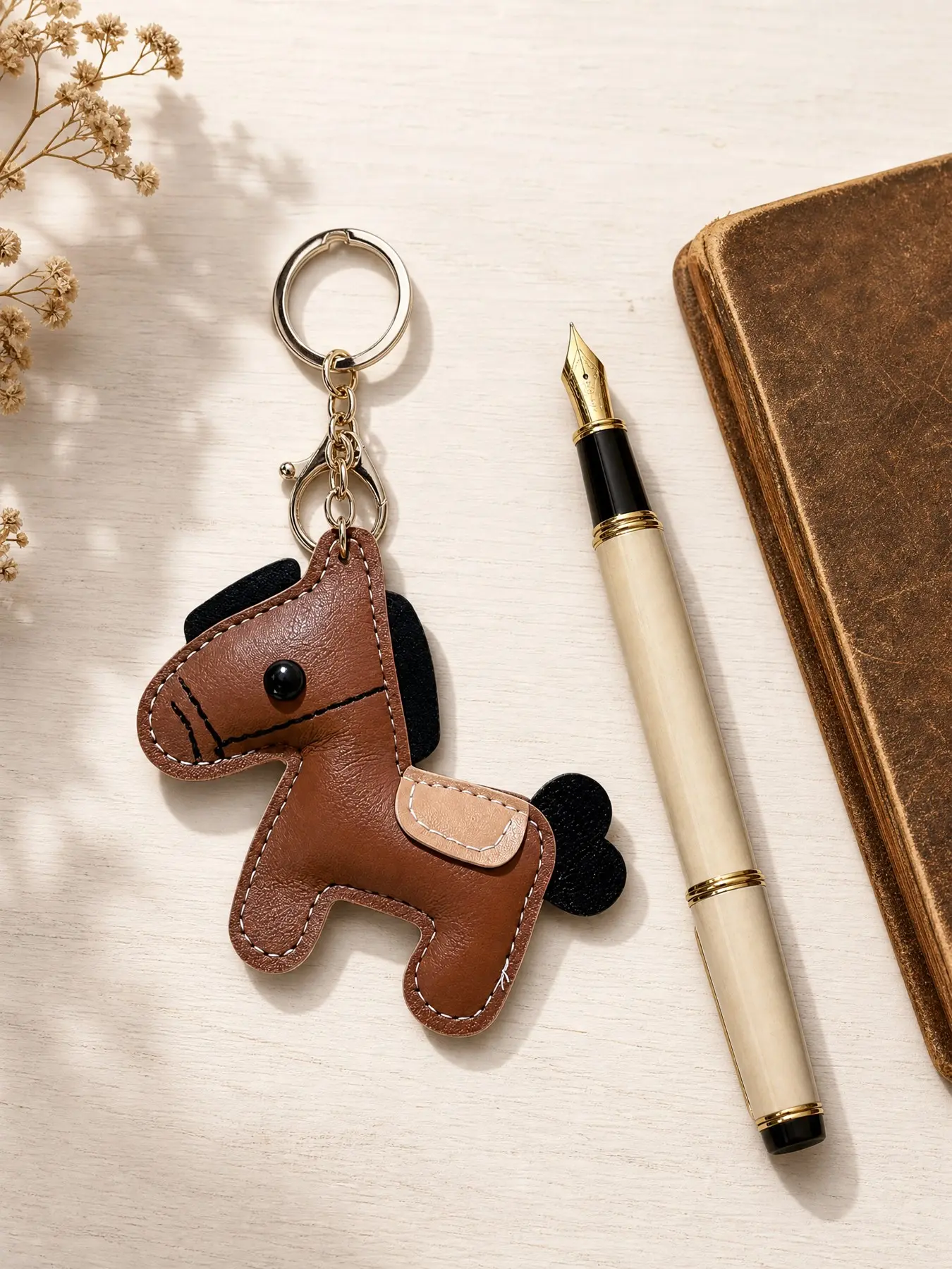 Cute Horse Pendant Keychain, PU Leather Retro Style, Cartoon Horse with Saddle, Backpack Wallet Car Key Decor, Gift for Women Girls