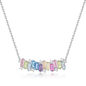 Fashion Xu 925 Sterling Silver Necklace for Women Multi Sapphire with Chain Necklace Various Dainty Necklaces for Women