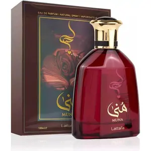 Lattafa Muna Women's EDP Spray - 3.4 fl oz, Elegant Scent, Juicy Strawberry Floral Musk Fruit-Flavored Modern Women's Fragrance, New in Box