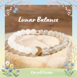 Lunar Crescent Moon Labradorite & Moonstone Bracelet – Natural Crystal Stones with 6mm Beads, Celestial Jewelry for New Beginnings & Emotional Balance