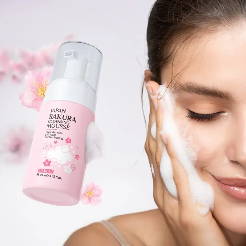 Sakura Foaming Cleanser Moisturizing 100ml  Japanese Cherry Blossom Face Wash  Soft Creamy Foam Deep Cleansing Pores  Hydrating & Gentle Non-Stripping  Daily Facial Care Essential Hydrates Cleans Pores Hyaluronic Acid Cleanser