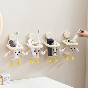 DIY Creative Toothbrush Holder, Home Wall-Mounted No Drilling Suction Cup, High-End Multi-Functional Transparent Storage Box, Bathroom Accessory
