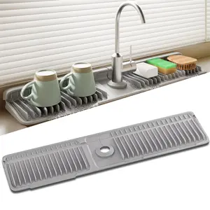 Faucet Mat for Kitchen Sink, 24 Inch Longer Silicone Sink Splash Guard, 7°Slope Fast Self-draining, Fast Drying Tidy Faucet Mat Splash Guard