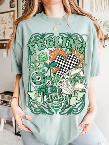 Comfort Colors Feeling Lucky Vintage T-Shirt Retro Western Casino Collage Cowboy Rodeo Graphic Edgy St Patrick’s Day Shirt
