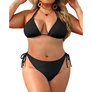 Daci Women Plus Size Triangle Bikini Sets Two Piece Double Straps Halter Swimsuit Side Tie String Sexy Bathing Suits