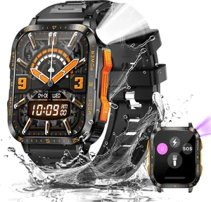 1.96" Big Screen Smart Watch for Men with LED Flashlight/UV Light 3ATM Waterproof Smartwatch with Wireless Calling 100+ Sports Modes Pedometer Watch for iPhone Android Phones