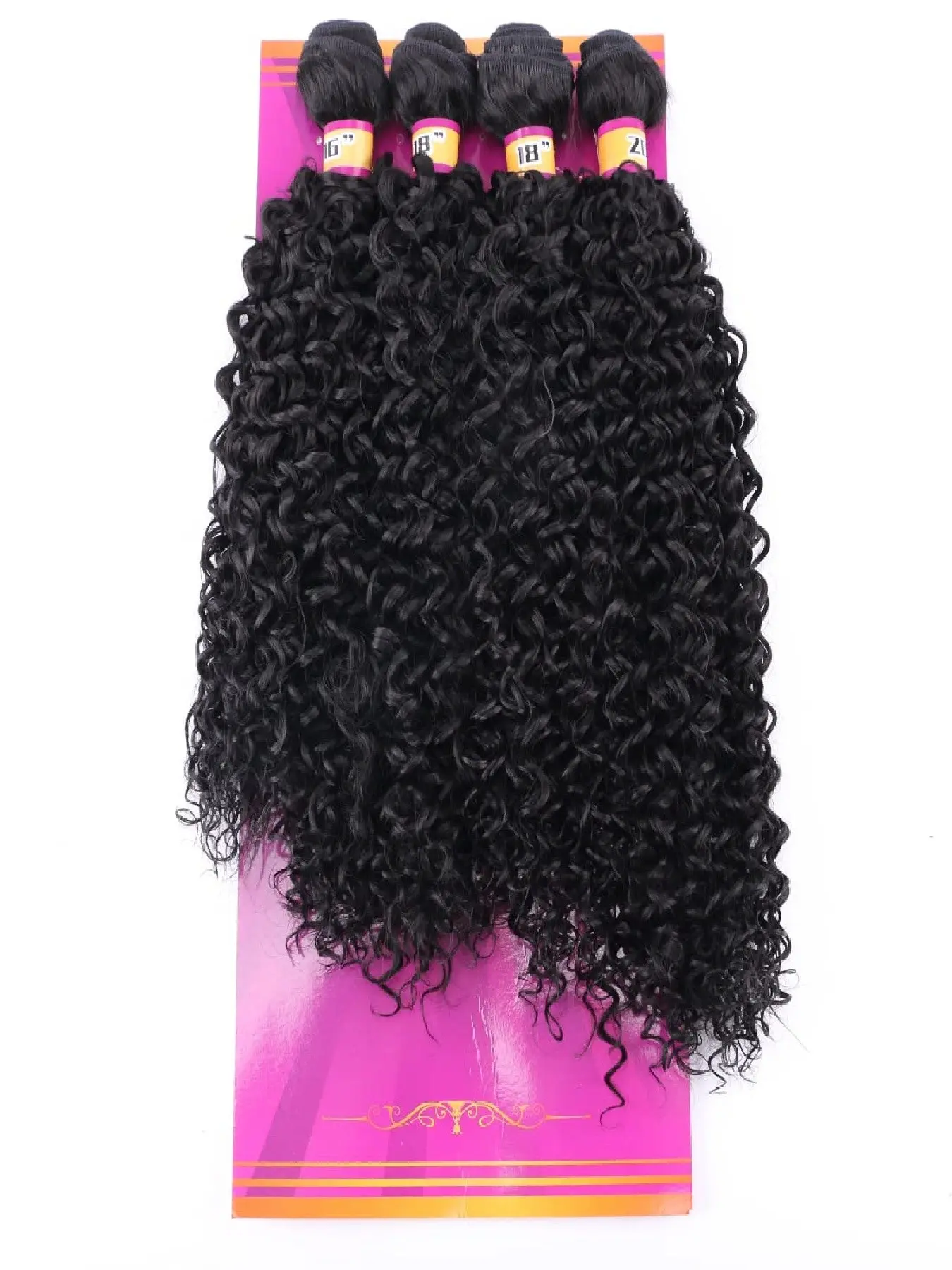 Afro Kinky Curly Synthetic Hair Weave 4 Bundles Afro Kinky Bulk 16 18 18 20 Inches Color 1B Black Jerry Curl Pattern Synthetic Hair Weft Extensions Synthetic Material Curly Texture