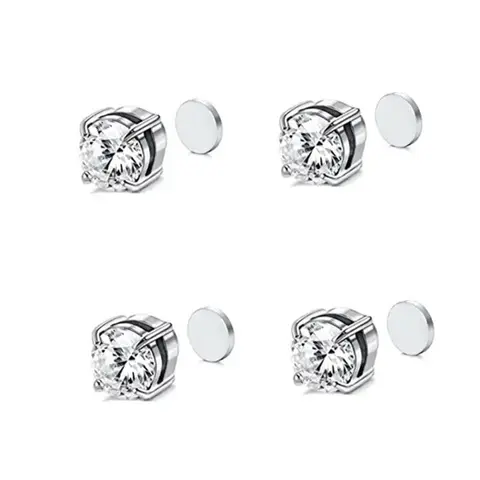 Unisex Non-Piercing Magnetic Metal Ear Studs Set - 2-Pair 6mm Anti-Rust Stainless Steel Clip-On Earrings, Affordable Daily Wear Fashion Accessories