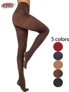 Women's High Waist Shaping Stockings, 120D Velvet Lining, Semi-Transparent Silk Socks, Fake Sheer Pantyhose, Tights, All Seasons, 5 Colors Available