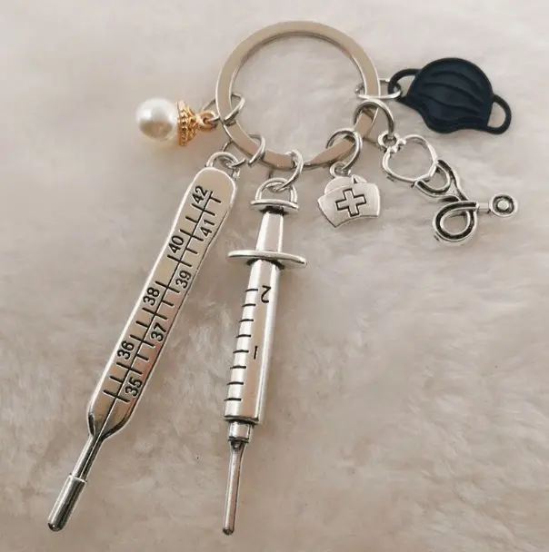 Healthcare Worker/Nurse/Doctor Mask Keychain; Syringe/Stethoscope Keychain
