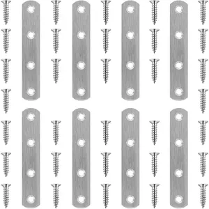 8 Pack 4 Inch Heavy Duty Stainless Steel Flat Straight Brace Brackets Mending Repair Joining Plates with Fixing Screws
