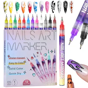 12 Color Nail Art Pens, Nail Markers, 0.5 MM Nail Polish Pens Set Drawing Painting Point Liner Acrylic Painted Pen Kit, Waterproof and Quick-drying Nail for DIY Nails Art Design Manicure Tools